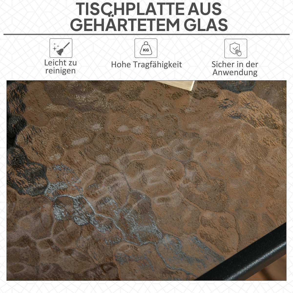 GARTENTISCH 76/76/72 cm mit Schirmloch, gehärteter Glasplatte und Metallgestell, Schwarz - Naturfarben, Metall (76/76/72cm) - Redom