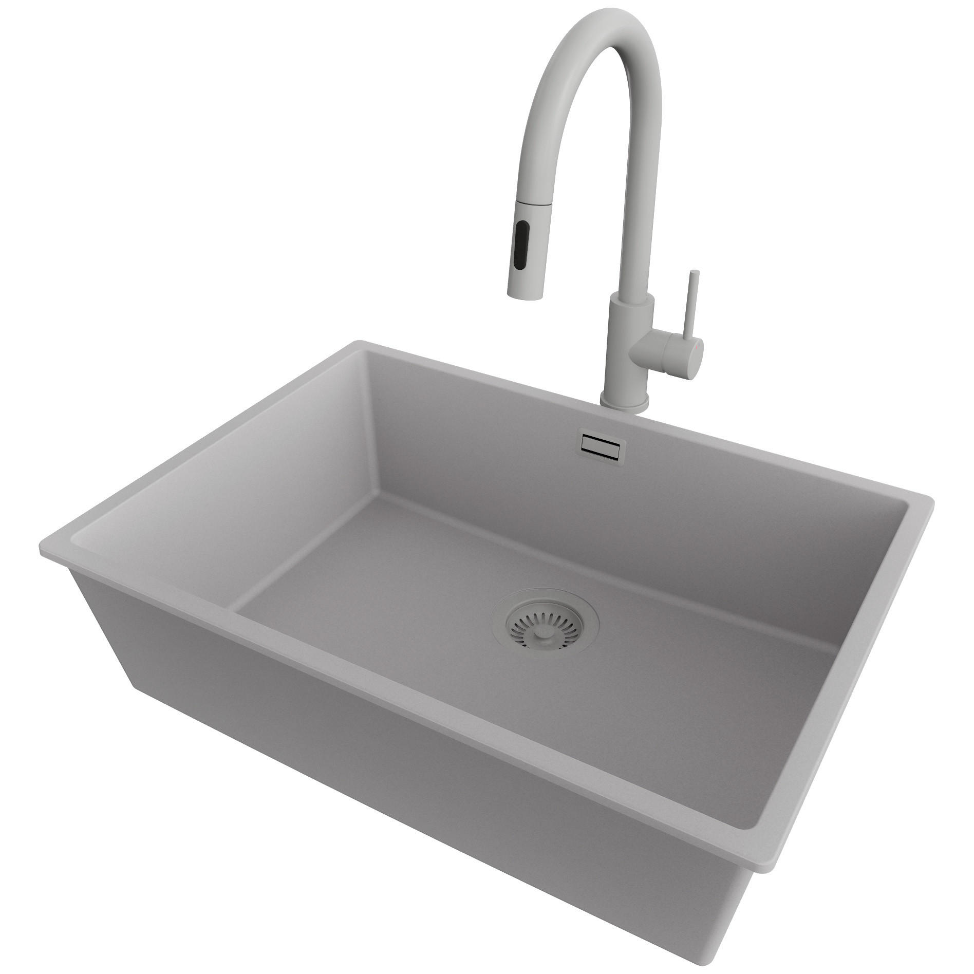 GRANITSPÜLE London Slim, 2-er set Grau 66/47 cm 1 Becken + Küchenarmatur 40/20 cm + Ablauf-Set ab 70er Unterschrank - Grau, Kunststoff (66/20/47cm) - Primagran