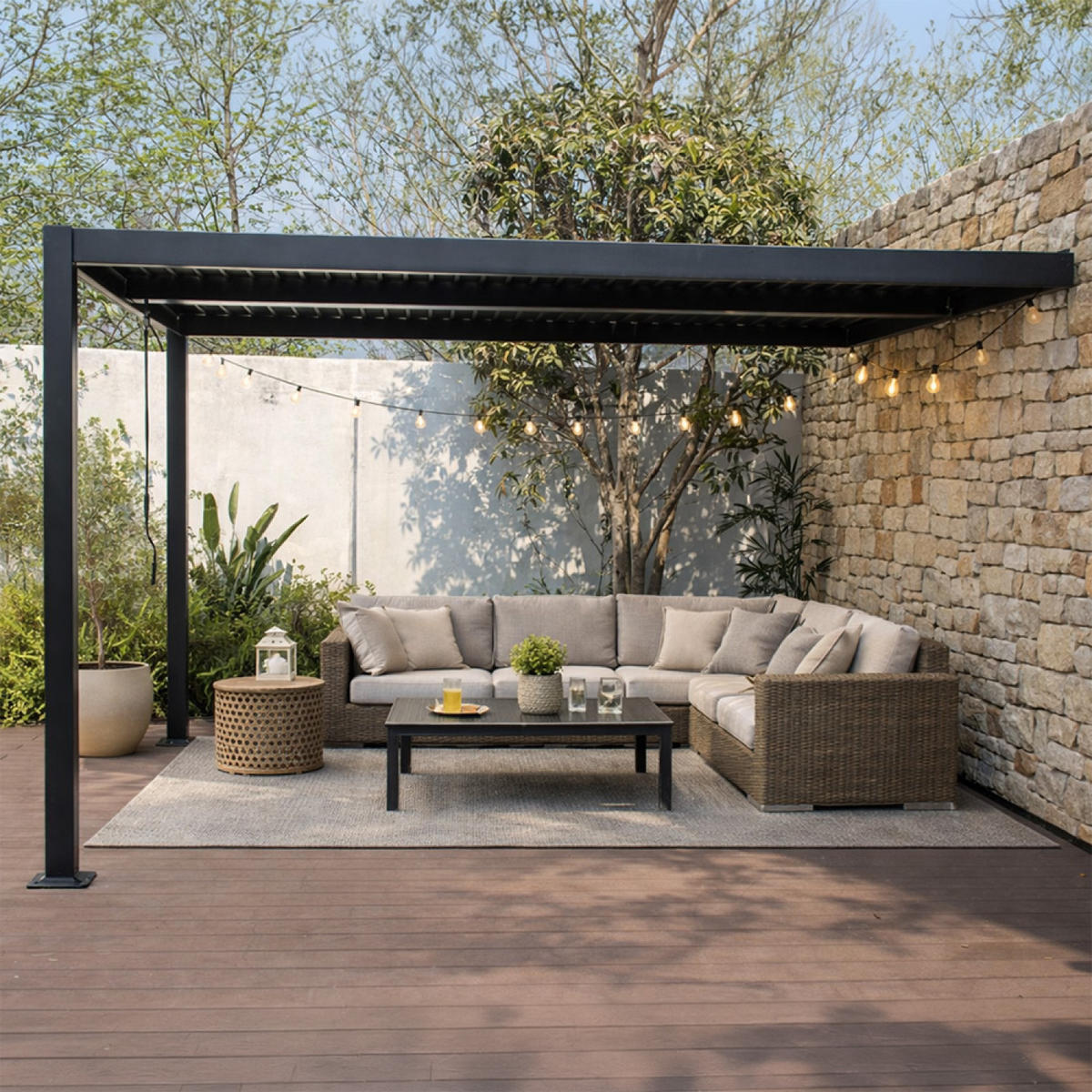 PERGOLA Sifnos Schwarz Bioklimatisch aus Aluminium 4 x 3 m - Schwarz, Metall (290/230/390cm) - Concept Usine