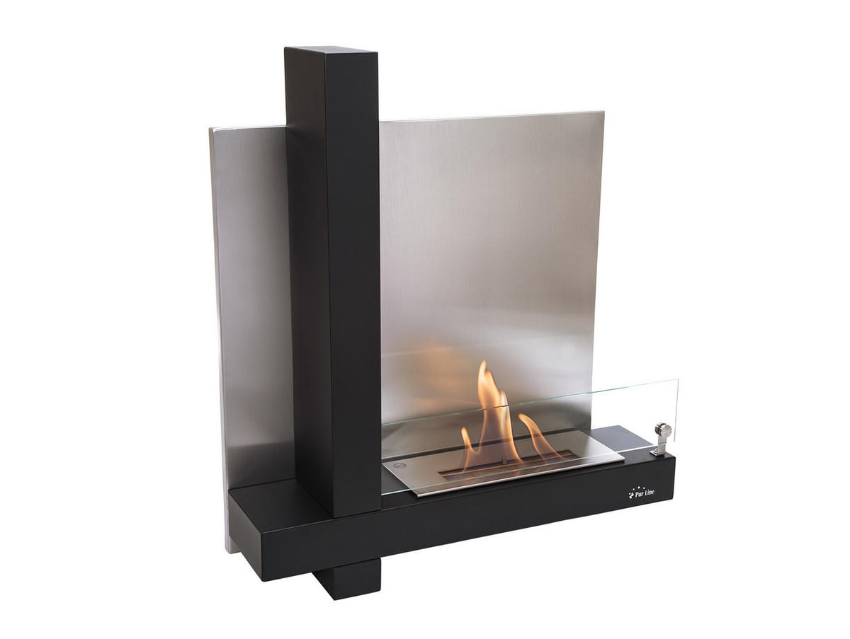 BIOETHANOL-KAMIN Schwarz Wandmodell inklusive 1.2 L Brennblock - Schwarz, Metall (74/65/19cm) - Purline