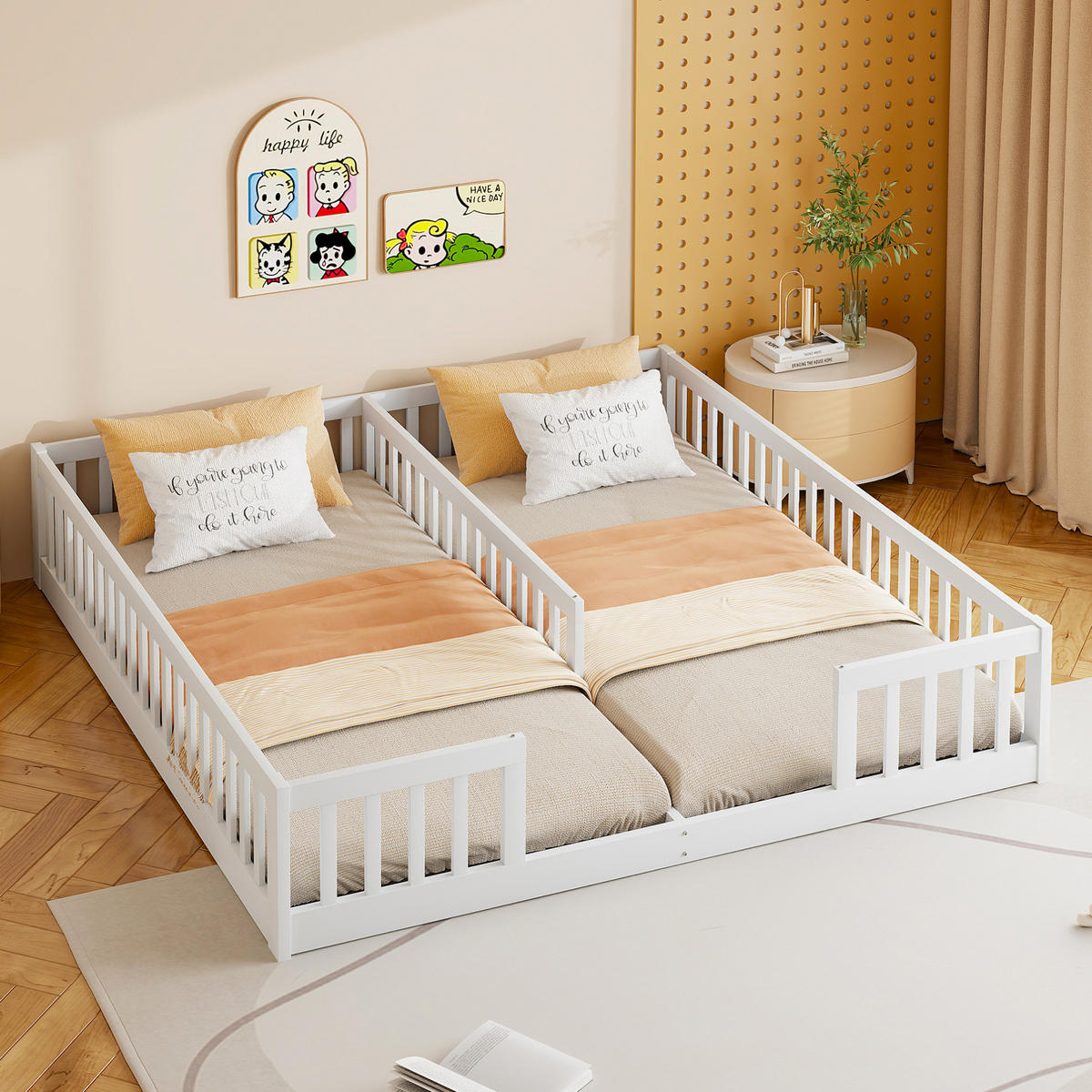KINDERBETT 90/200 cm Weiß Paneelbett mit Geländer aus Kiefernholz - Weiß, Holz (90/200cm) - OKWISH