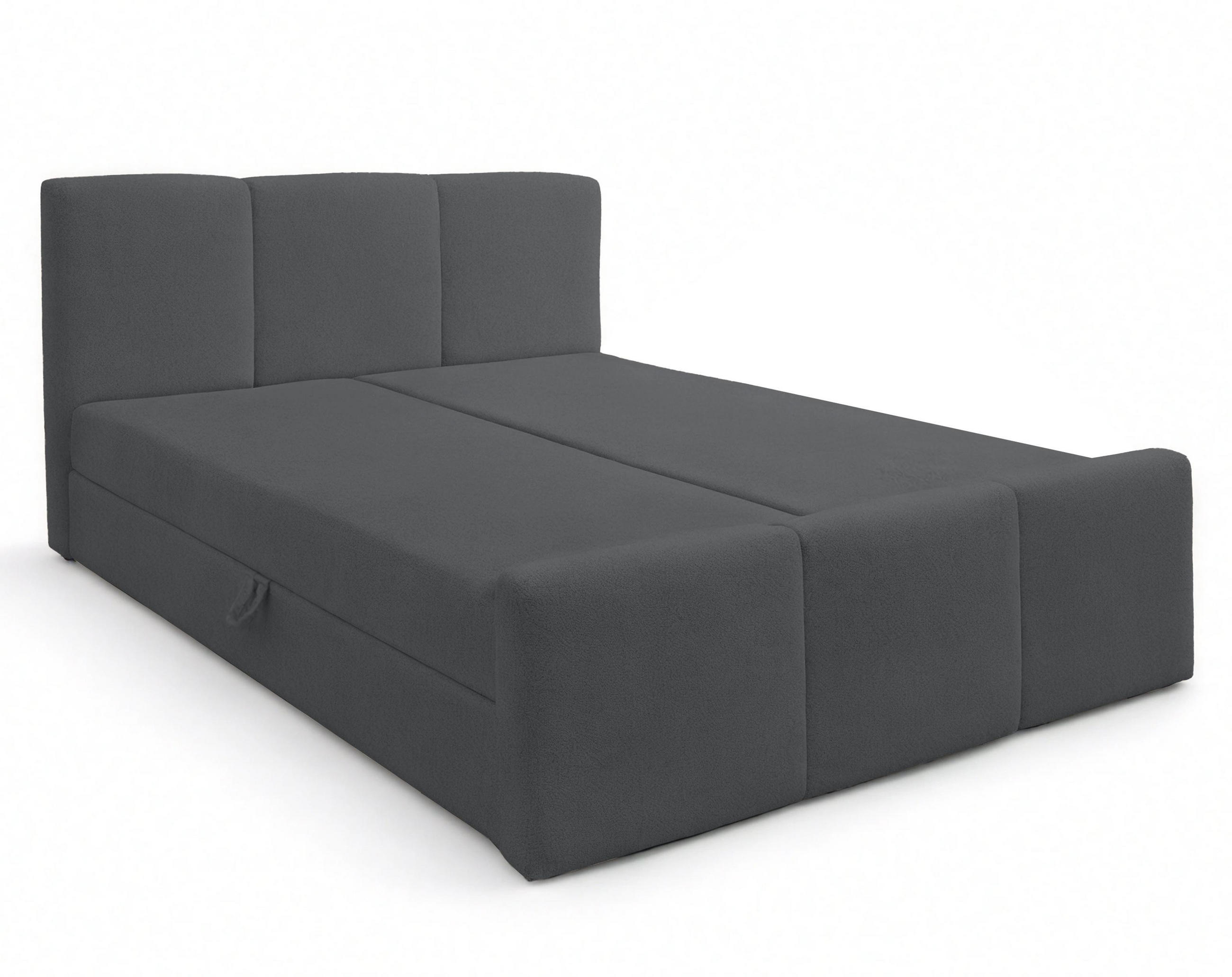 BOXBETT ANKARRA 160x200 cm mit Bettkasten und Matratze - Grau + TOPPER - Schwarz/Grau, Holz/Holzwerkstoff (160/200cm) - AX Living