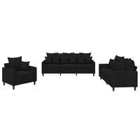 SOFAGARNITUR 3-TLG. Mit Kissen Schwarz Samt - Schwarz, Naturmaterialen (77/80/198cm) - vidaXL