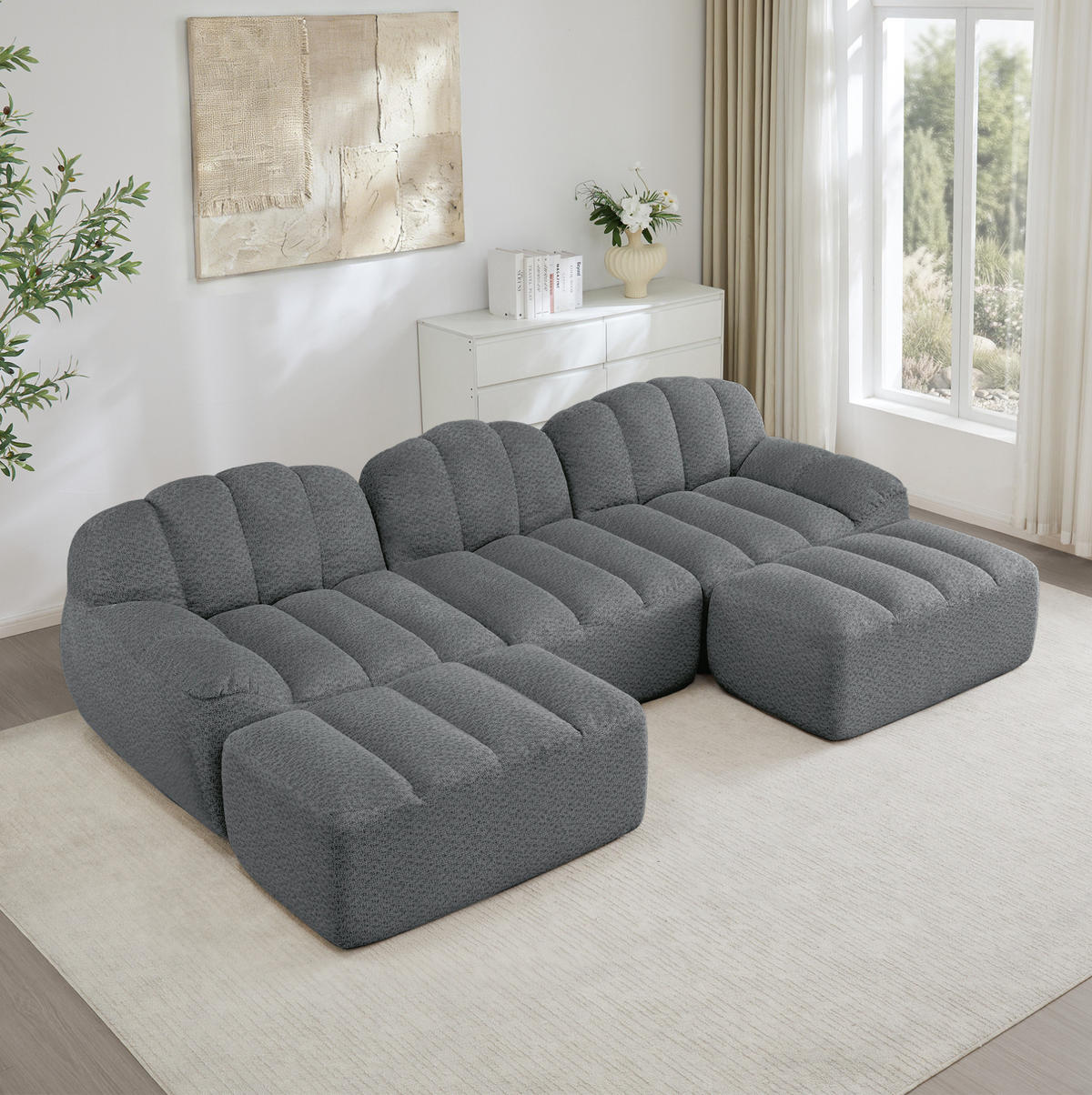 SOFA modular 3-Sitzer U-Form Grey - Grau, Kunststoff (165/79/288.1cm) - Meubliv
