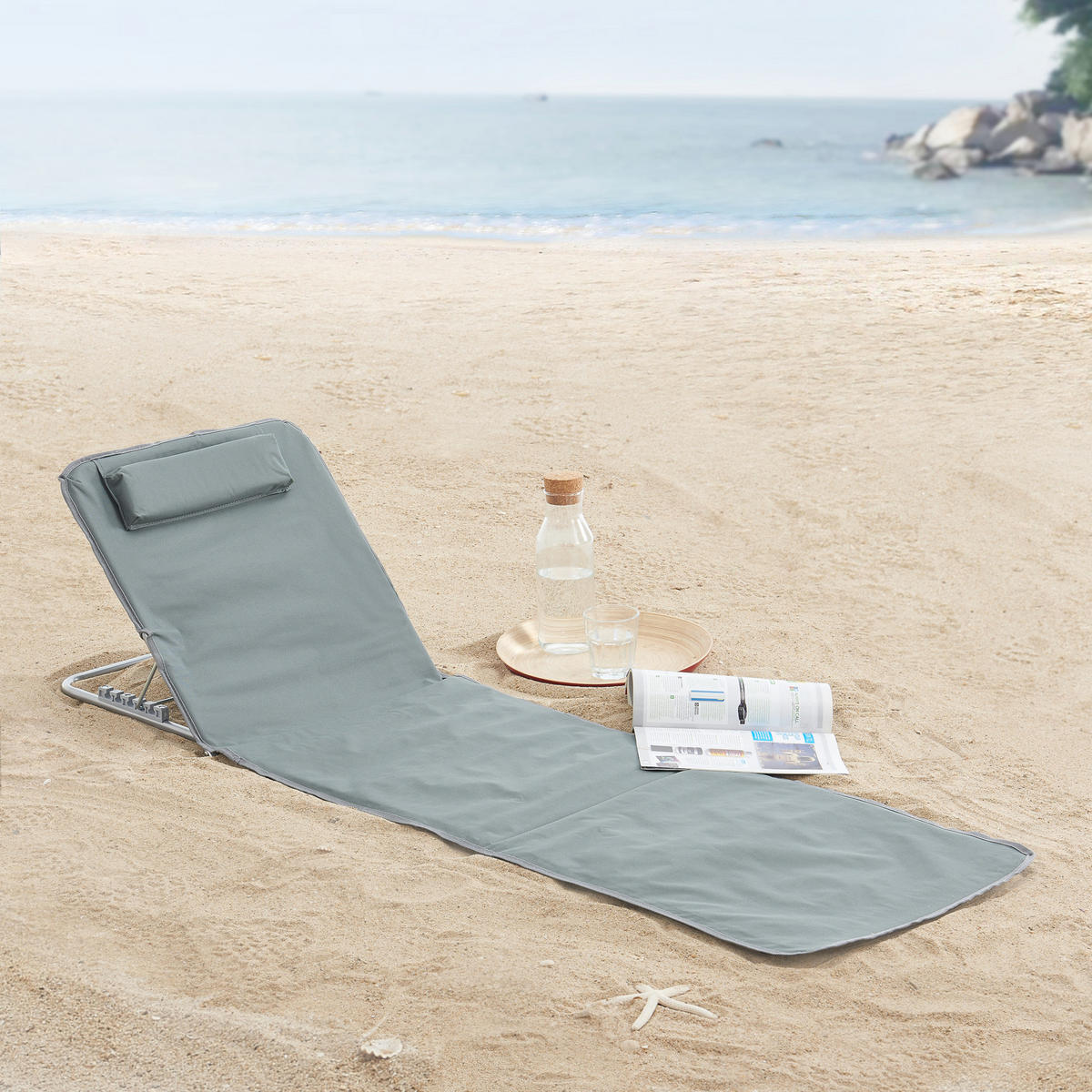 STRANDMATTEN-SET 2 TLG. Cellorigo - Dunkelgrau, Textil/Metall (160/42/49cm) - [en.casa]