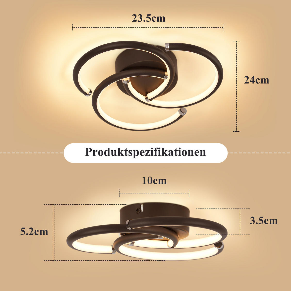 LED DECKENLEUCHTE Zyrvin 24/23.5/5.2 cm - Schwarz, Kunststoff/Metall (24/23.5/5.2cm) - ZMH