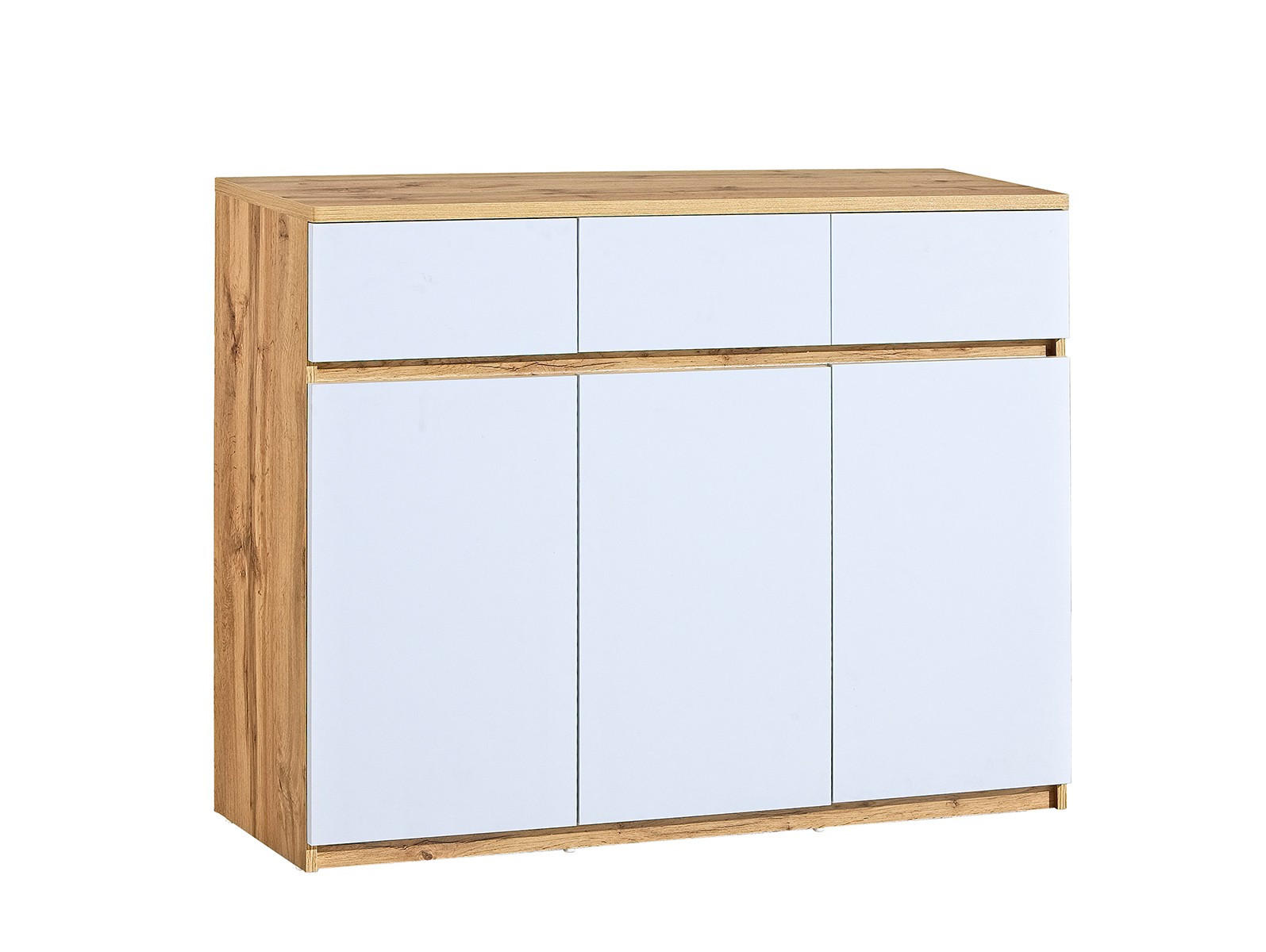 KOMMODE KRYOS 120/94/40cm mit 3 Schubladen 3 Türen Eiche Wotan - Eiche Wotan/Weiß, Holzwerkstoff (120/94/40cm) - MASSENO