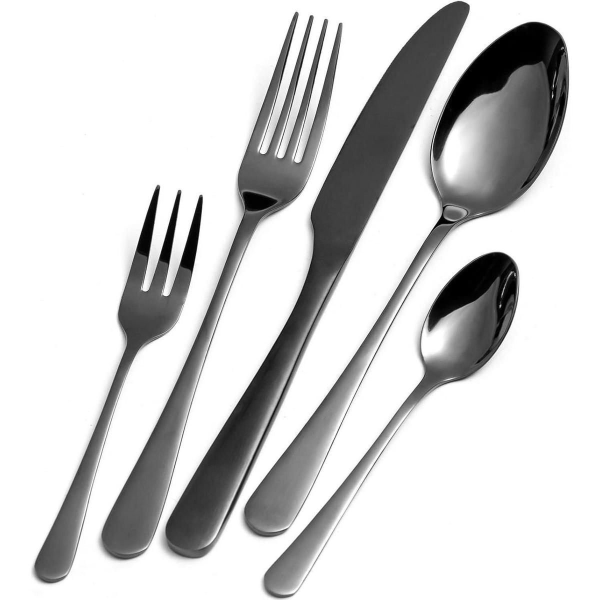 BESTECKSET Edelstahl Spiegelpoliert 30-teilig für 6 Personen Schwarz - Silberfarben, Metall