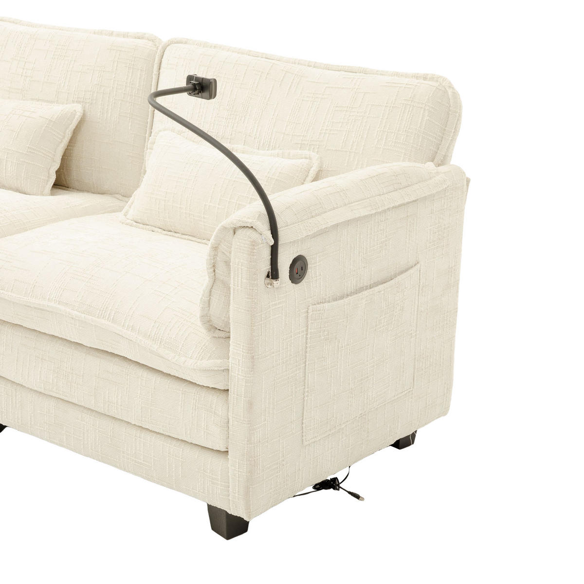 ECKSOFA mit USB-Anschluss und Hocker Chenille Beige 279/83/85 cm - Beige, Textil (279/83cm) - OKWISH