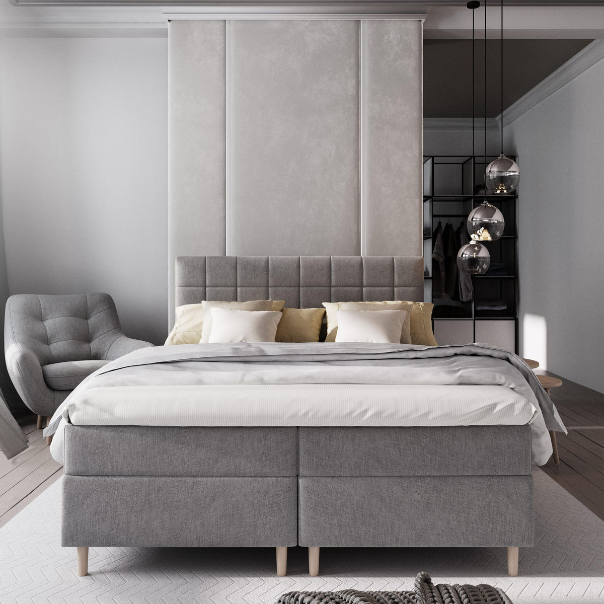 BOXBETT IBIZA 140x200 cm mit Matratze und Topper - Hellgrau - Hellgrau, Holz (140/200cm) - MASSENO