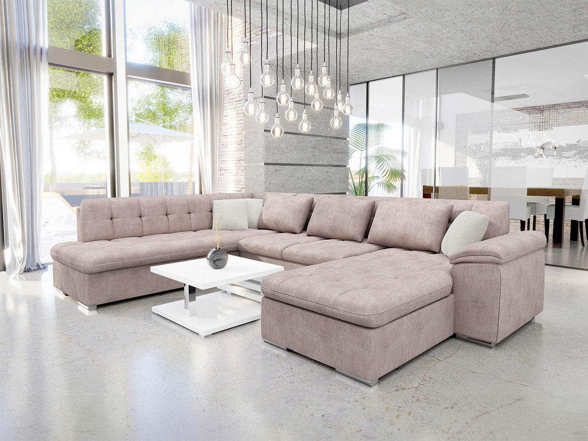 WOHNLANDSCHAFT Niko Bis Premium, Seite: Rechts - Hellrosa/Beige, Holz/Textil (348/76/205cm) - MIRJAN24