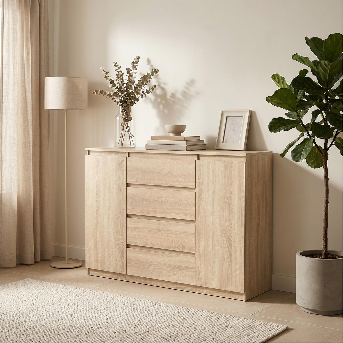 KOMMODE NUDO 120/101,5/39cm mit 4 Schubladen 2 Türen Sonoma Eiche - Sonoma Eiche, Holzwerkstoff (120/101.5/39cm) - MASSENO