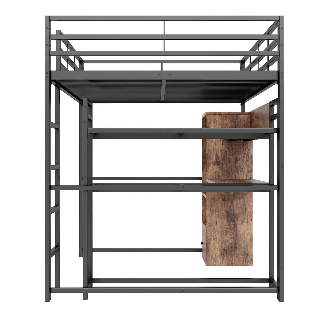 HOCHBETT 140/200 cm mit LED-Beleuchtung, Schreibtisch, Schublade und Regalen aus Metall und MDF, Schwarz - Schwarz, Holzwerkstoff (140/200cm) - Redom