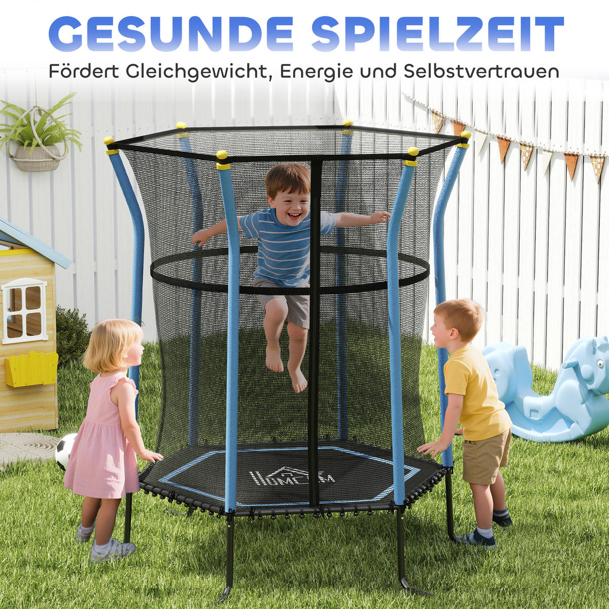 KINDERTRAMPOLIN - Blau, Kunststoff/Metall (163.5/163.5cm) - HOMCOM