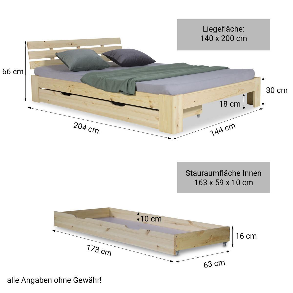 HOLZBETT mit Stauraum 140/200 cm natur - Braun, Holz (140/200cm) - Homestyle4u