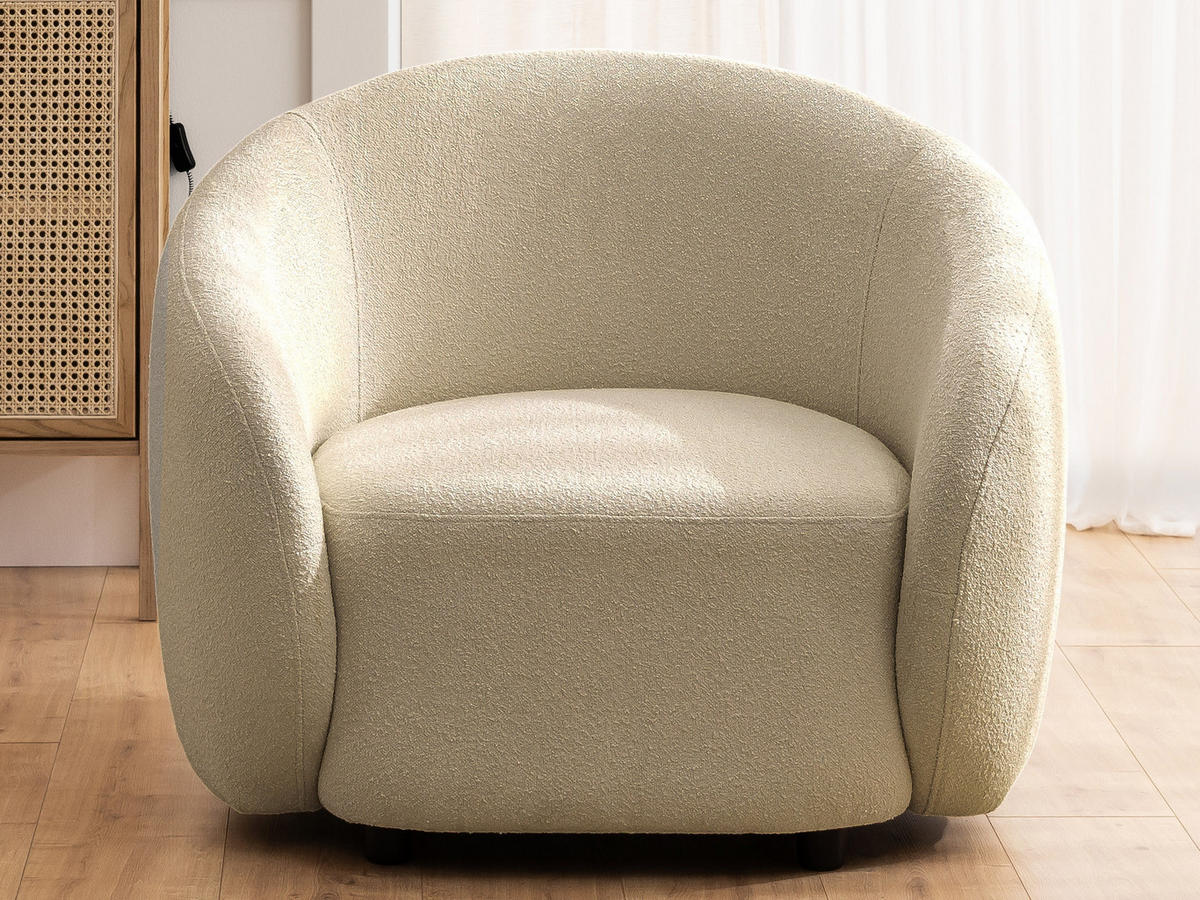 SITZGARNITUR 2+1 Roundi Beige Bouclé - Beige/Schwarz, Holz/Kunststoff (150/76/80cm) - S-Style Möbel
