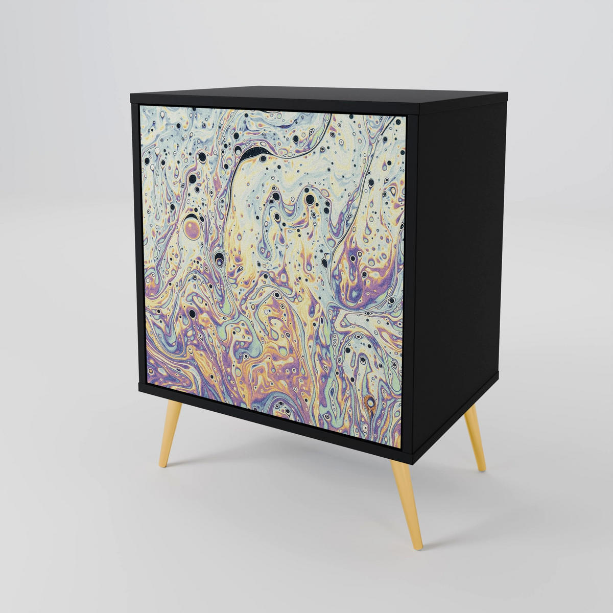 SIDEBOARD MOSAIC OF COLORS, Schwarz, 57,5x42x72,5 cm, Schwarze Metallfüße - Multicolor/Schwarz, Holzwerkstoff/Metall (57.5/72.5/42cm) - SpaceRebels