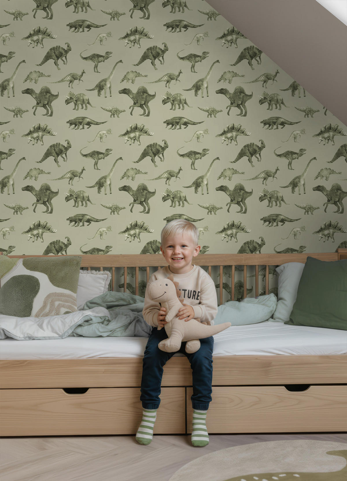 TAPETE Dinosaurier 50 x 900 cm - Grün, Papier (50/0.1cm) - ESTAhome