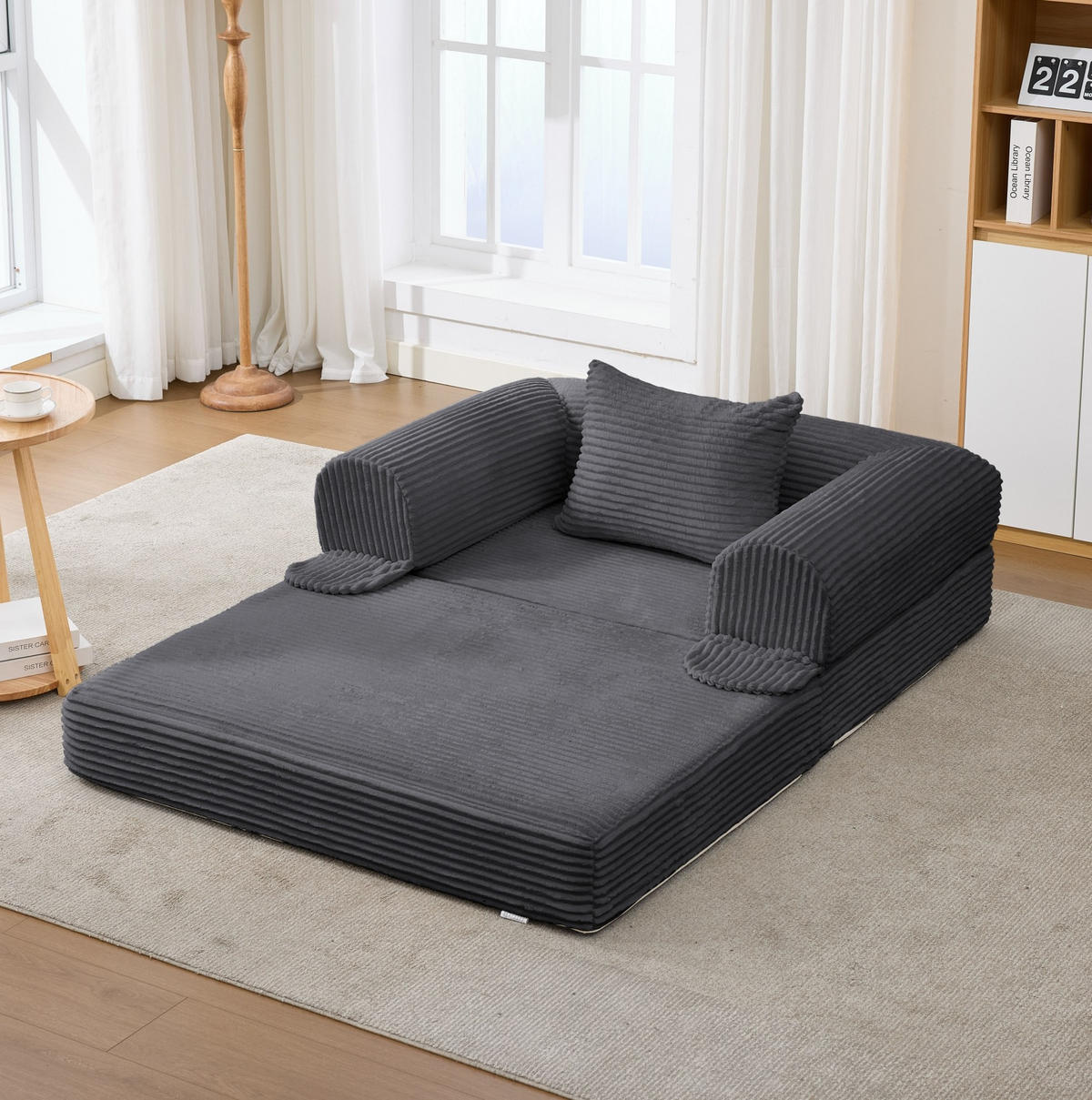 SCHLAFSOFA 2-in-1 aus Kord Grau - Grau, Kunststoff (85/65/120cm) - Meubliv