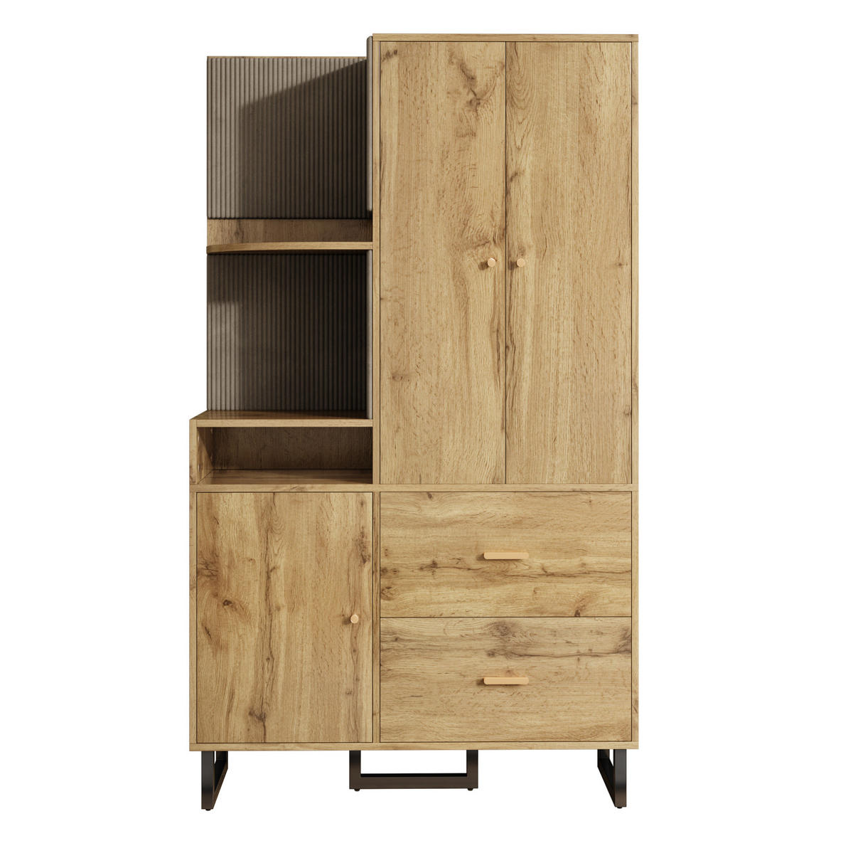 GARDEROBE 110/186/38 cm Schwarz/Natur aus MDF mit Schubladen - Naturfarben, Holzwerkstoff (38/186/110cm) - OKMYHOME