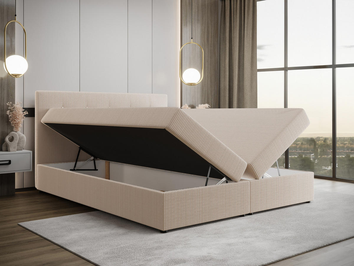 BOXBETT FADO 22 mit Matratze H3, Bonell und Topper 140x200 Zoom 1 - Creme, Holz/Textil (140/200cm) - Bedante