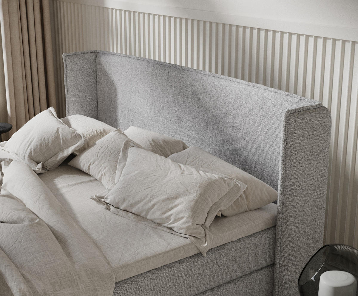 BOXSPRINGBETT Carizzo Hellgrau 140/200 cm mit Matratze und Topper - Hellgrau/Schwarz, Holz/Holzwerkstoff (140/200cm) - Maison de Reve