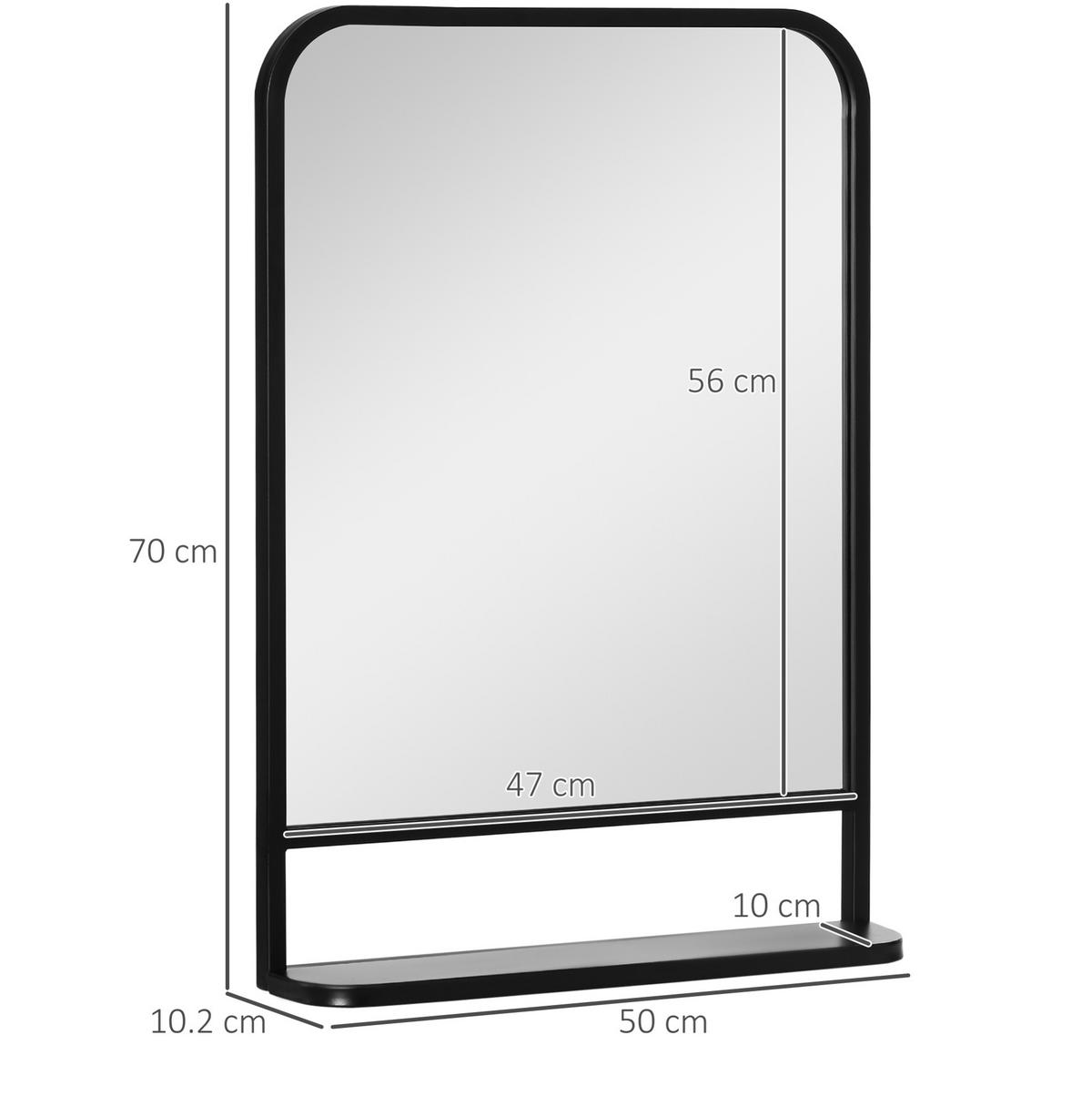 WANDSPIEGEL 70/10,2/50 cm schwarz aus Eisen mit Ablage - Schwarz, Metall (10.2/50/70cm) - OKWISH