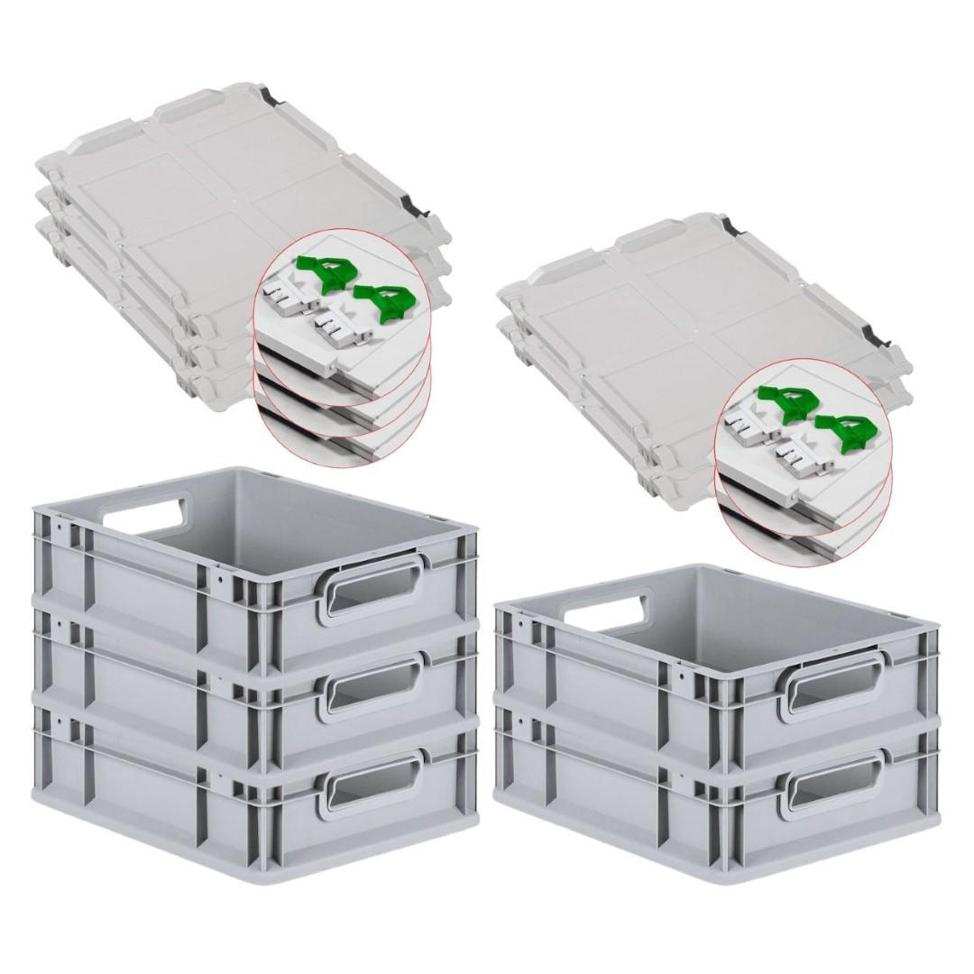 EUROBOX 5x Nextgen Economy Mit Scharnierdeckel Grau/GrünGriffe Offen 11 Liter - Grün, Kunststoff (30/12/40cm) - PROREGAL