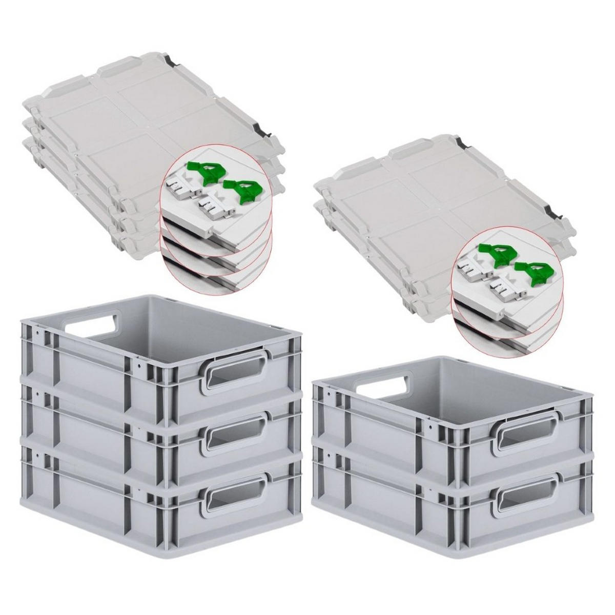 EUROBOX 5x Nextgen Economy Mit Scharnierdeckel Grau/GrünGriffe Offen 11 Liter - Grün, Kunststoff (30/12/40cm) - PROREGAL