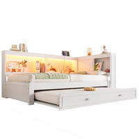TAGESBETT 90/200 cm mit Ausziehbett, LED-Beleuchtung, USB, Typ-C und Steckdose, Kiefern , Weiß - Weiß, Holzwerkstoff (90/200cm) - Redom