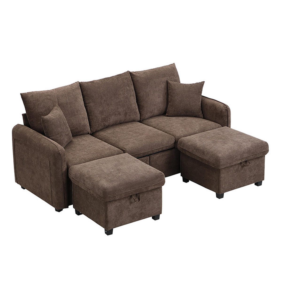 WOHNLANDSCHAFT U-Form 3-Sitzer Polster Schubladen Hocker Chenille - Braun, Holz (60/14/60cm) - FLIEKS