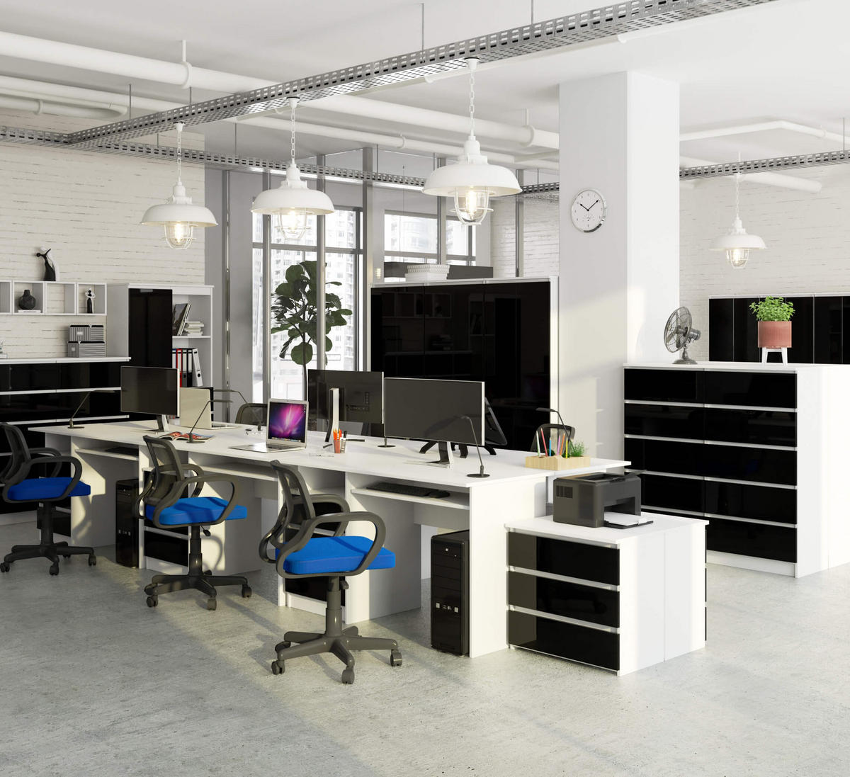 SCHREIBTISCH Weiß Matt , Schwarz Glanz 77/135/60 - Schwarz Hochglanz/Weiß, Holzwerkstoff (60/135/77cm) - RAUMHIRSCH FURNITURE