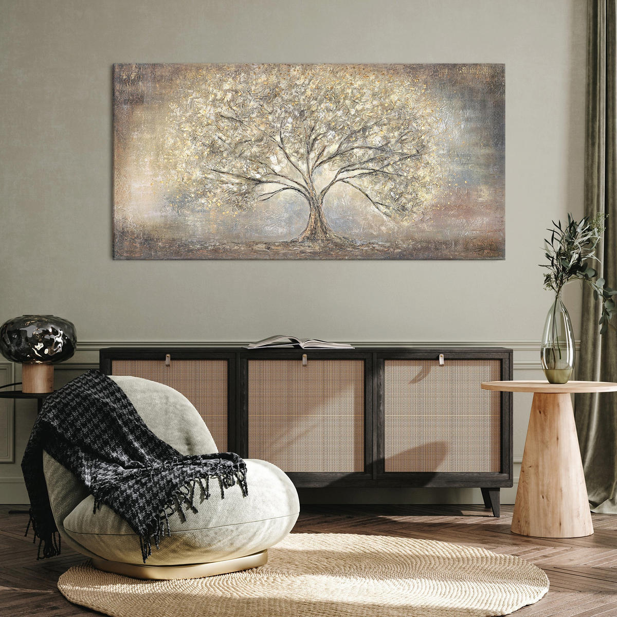 GEMÄLDE Goldbaum auf Keilrahmen 140x70 cm - Goldfarben, Holz (140/70cm) - YS-art gallery