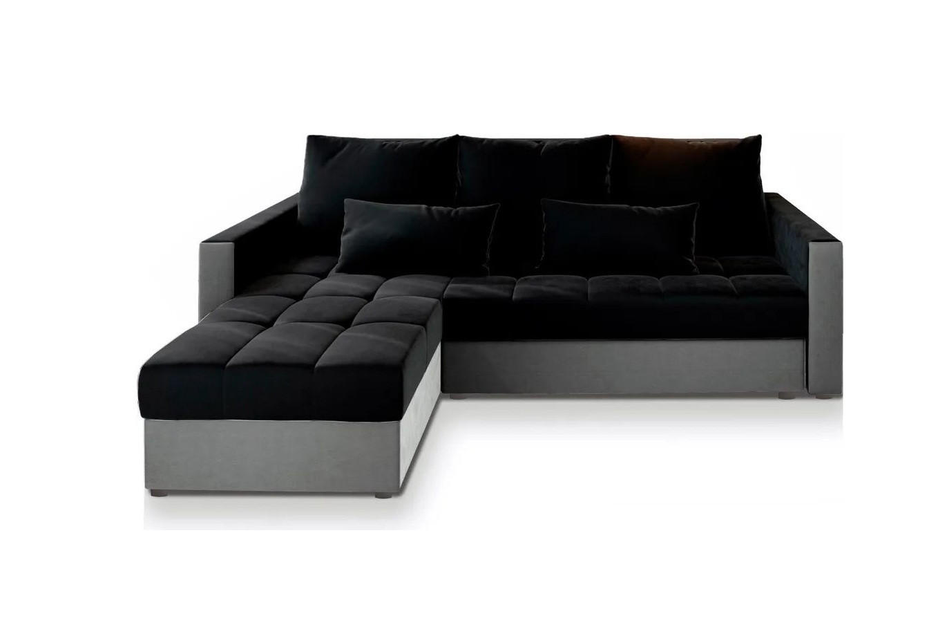 ECKSOFA KOS PIK Schwarz Plüsch-Stoff mit Schlaffunktion - Hellgrau/Schwarz, Holz (220/140cm) - MASSENO