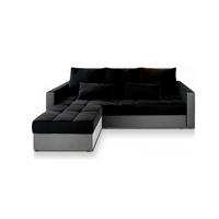 ECKSOFA KOS PIK Schwarz Plüsch-Stoff mit Schlaffunktion - Hellgrau/Schwarz, Holz (220/140cm) - MASSENO