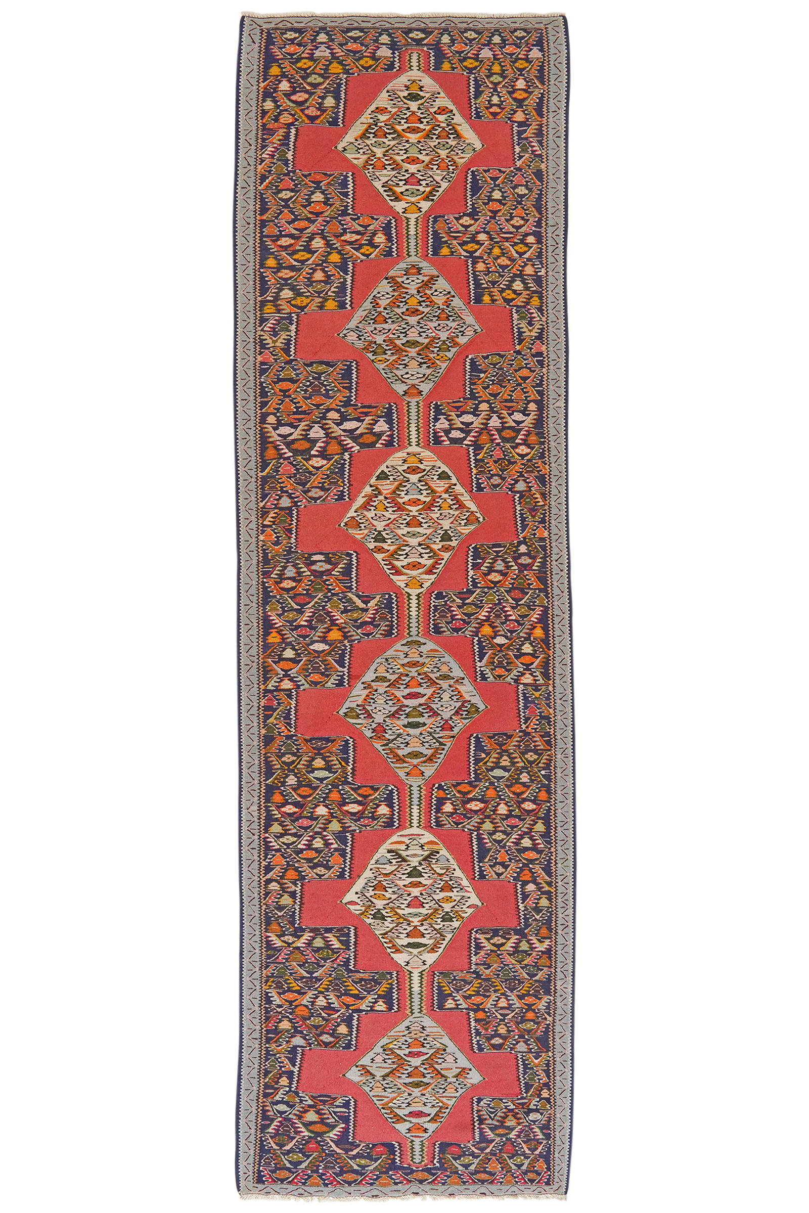 HANDWEBTEPPICH Kelim Senneh Rot 298/80 cm Schurwolle - Rot, Textil (80/298cm) - Looma