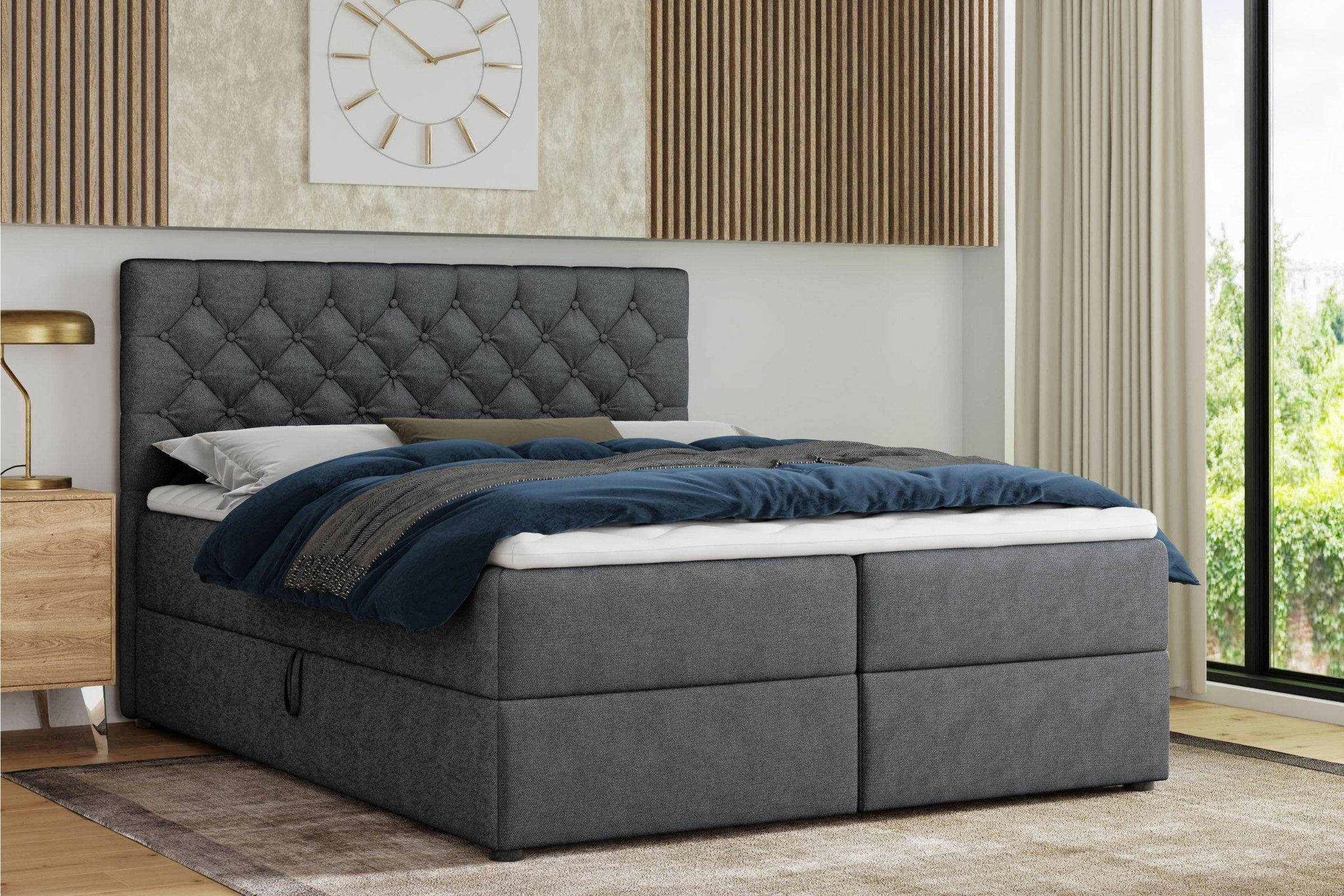BOXBETT MIRAMI 120/200 Dunkelgrau mit Taschen-Federkernmatratzen 7 Zonen H4 - Dunkelgrau, Holz/Holzwerkstoff (200/200cm) - Deine Möbel 24