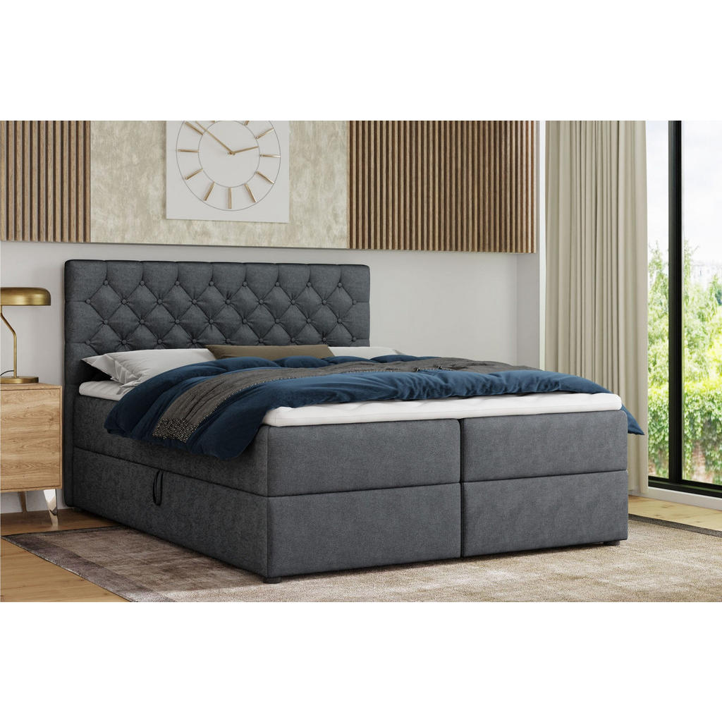 Thumbnail - Deine Möbel 24 Boxbett, Dunkelgrau, Holz, Holzwerkstoff, Textil, H3, 160x200 cm, Schlafzimmer, Betten, Boxspringbetten