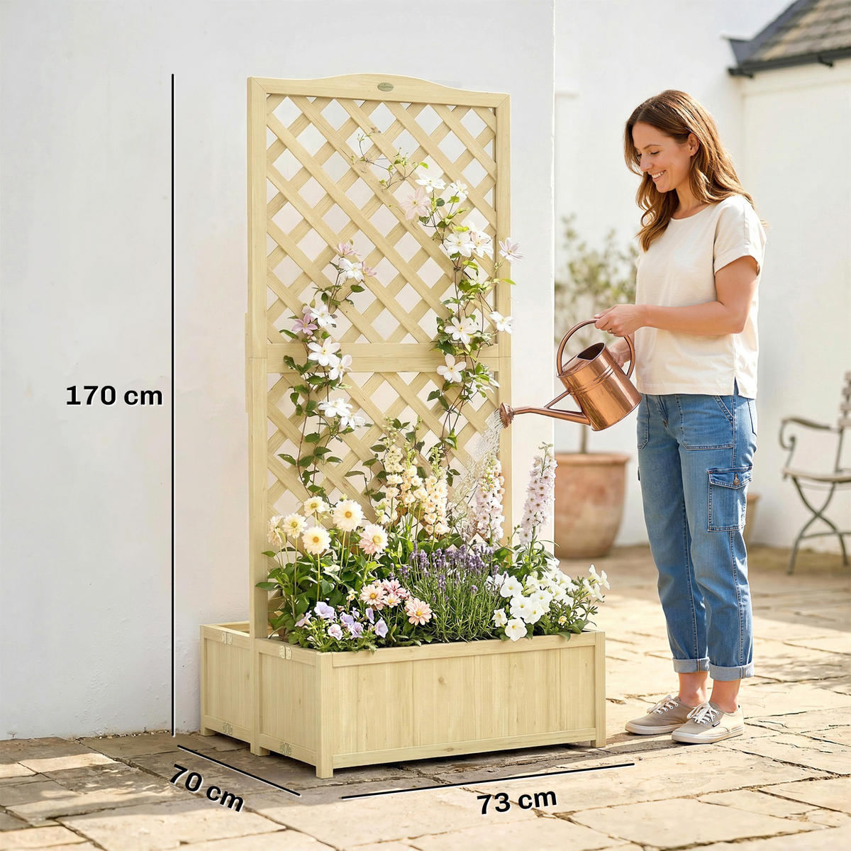 HOCHBEET DE-12299 klappbare Doppelbo/, 140 cm Rankhilfe Natur - Naturfarben, Holz (73/170/70cm) - ComfortXL