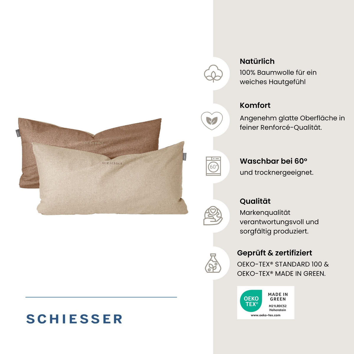 KISSENHÜLLENSET Doubleface Renforcé 2-teilig 40x80 cm Sand - Sandfarben, Textil (40/80cm) - SCHIESSER