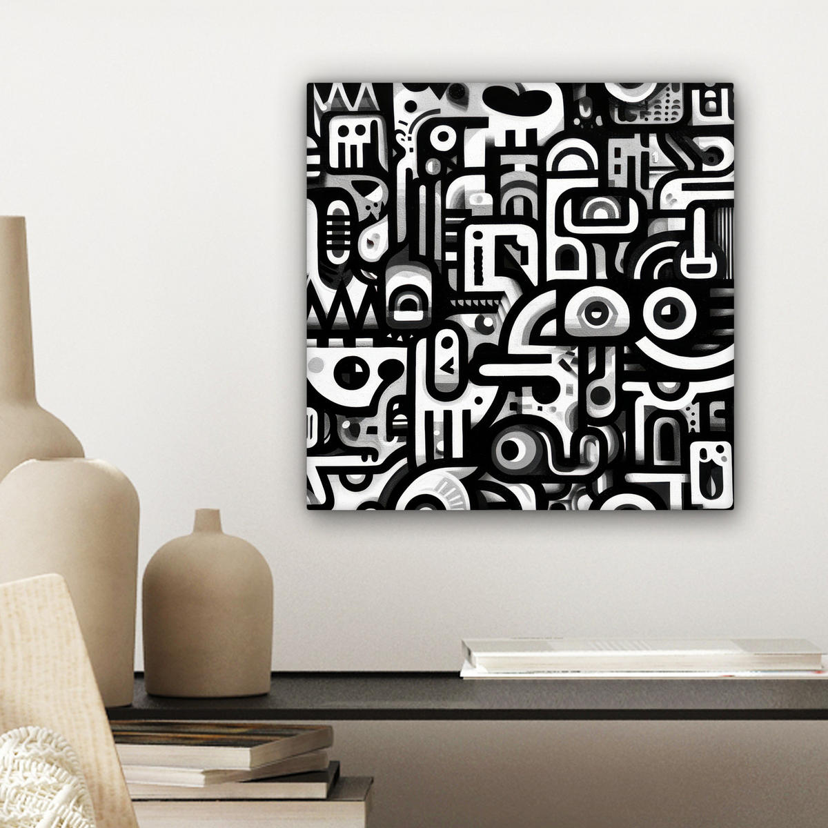 LEINWANDBILD Symbole - Abstrakt - Grafik - Schwarz Deko Wohnzimmer 20x20 cm - Schwarz, Textil (20/20cm) - MuchoWow