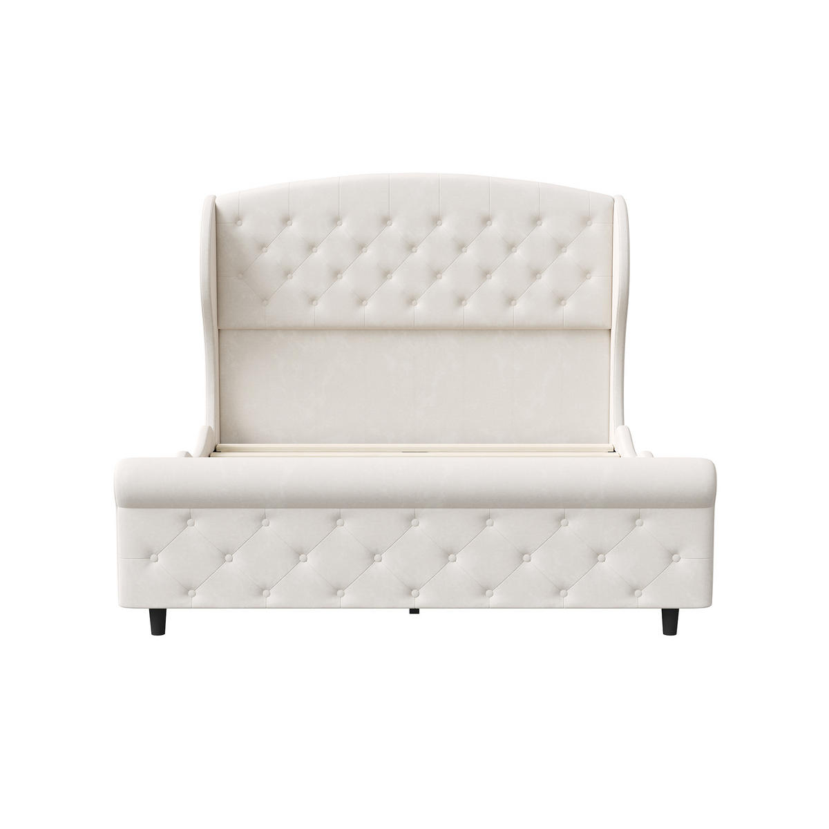 POLSTERBETT 140x200 cm Samt Beige, Doppelbett mit gepolstertem Kopfteil, Lattenrost - Beige, Metall (140/200cm) - EuroLiving