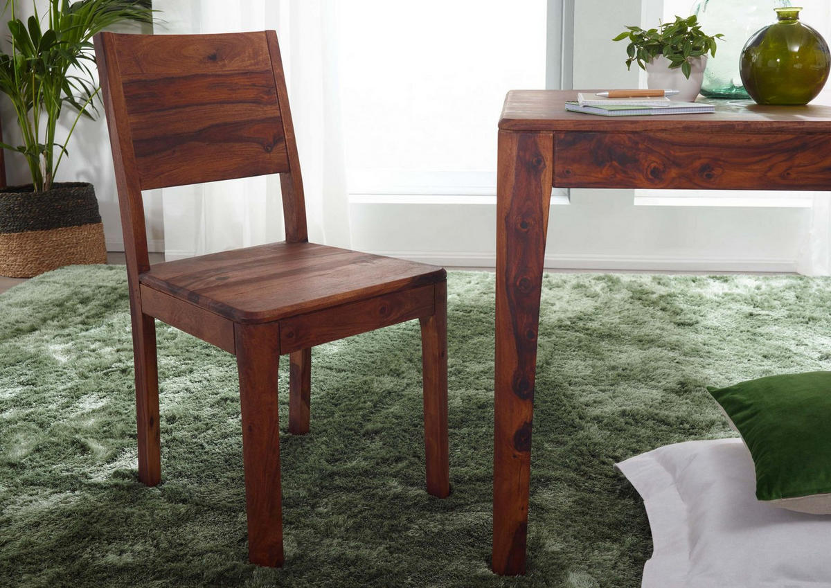 STUHL Sheesham 45x47x90 walnuss geölt BROOKLYN #06 - Dunkelbraun, Holzwerkstoff (45/90/47cm)