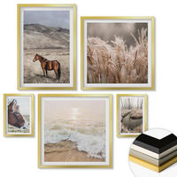 WANDBILDER 5er Set - 50x50 cm & 20x30 cm & 40x60 cm Goldrahmen - Pferdelandschaft Seegraswald - Goldfarben, Kunststoff (40/60cm) - ArtPrintCave
