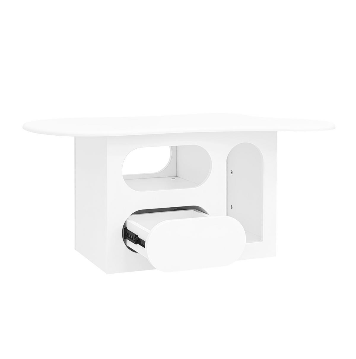 COUCHTISCH 97/45/43,5 cm in Weiß mit Schubladen und offenen Ablagefächern - Weiß, Holzwerkstoff (97/45/43.5cm) - Flora Grace