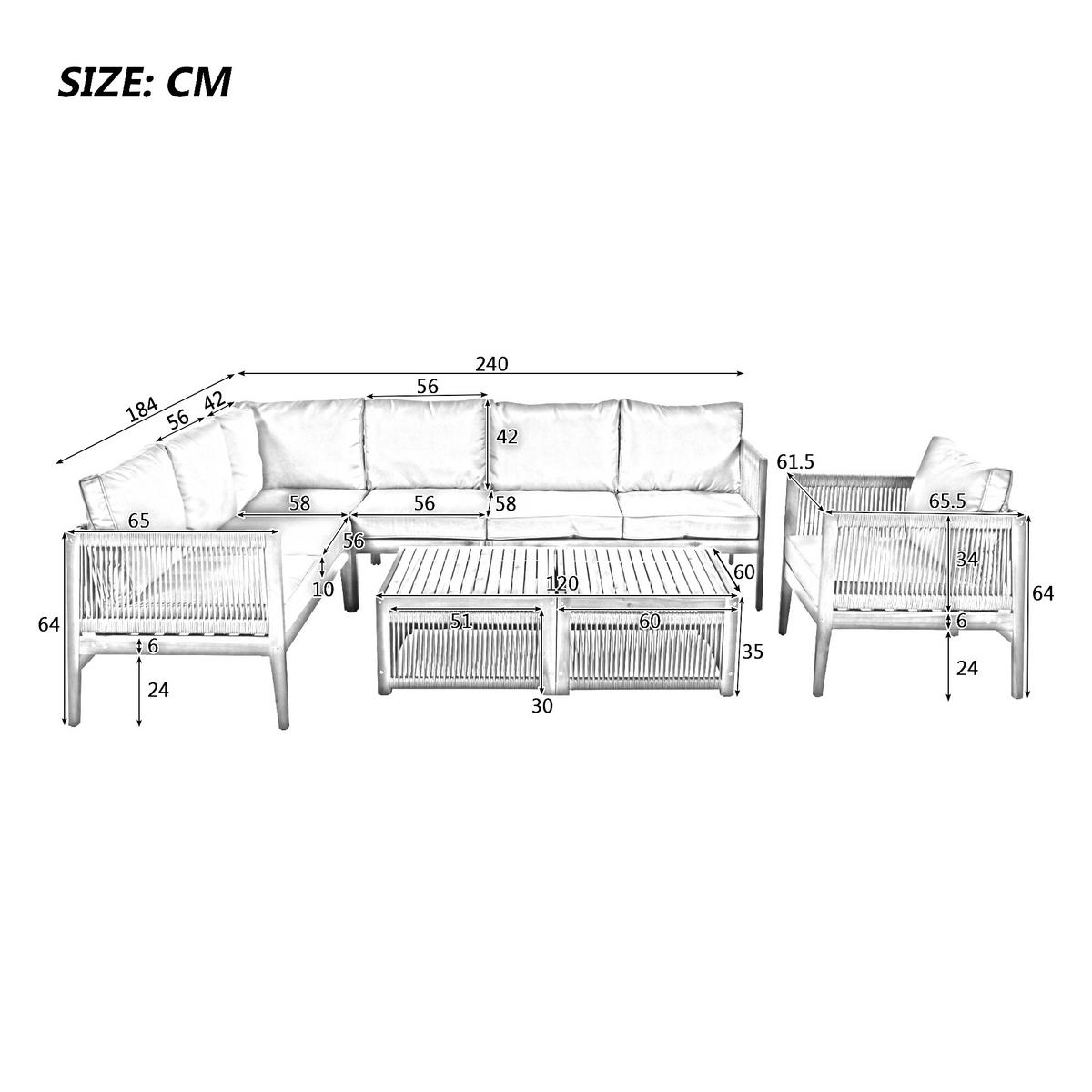 GARTENSET, 7-8 Personen, Abnehmbarer Bezug, Beige - Beige, Textil - FLIEKS