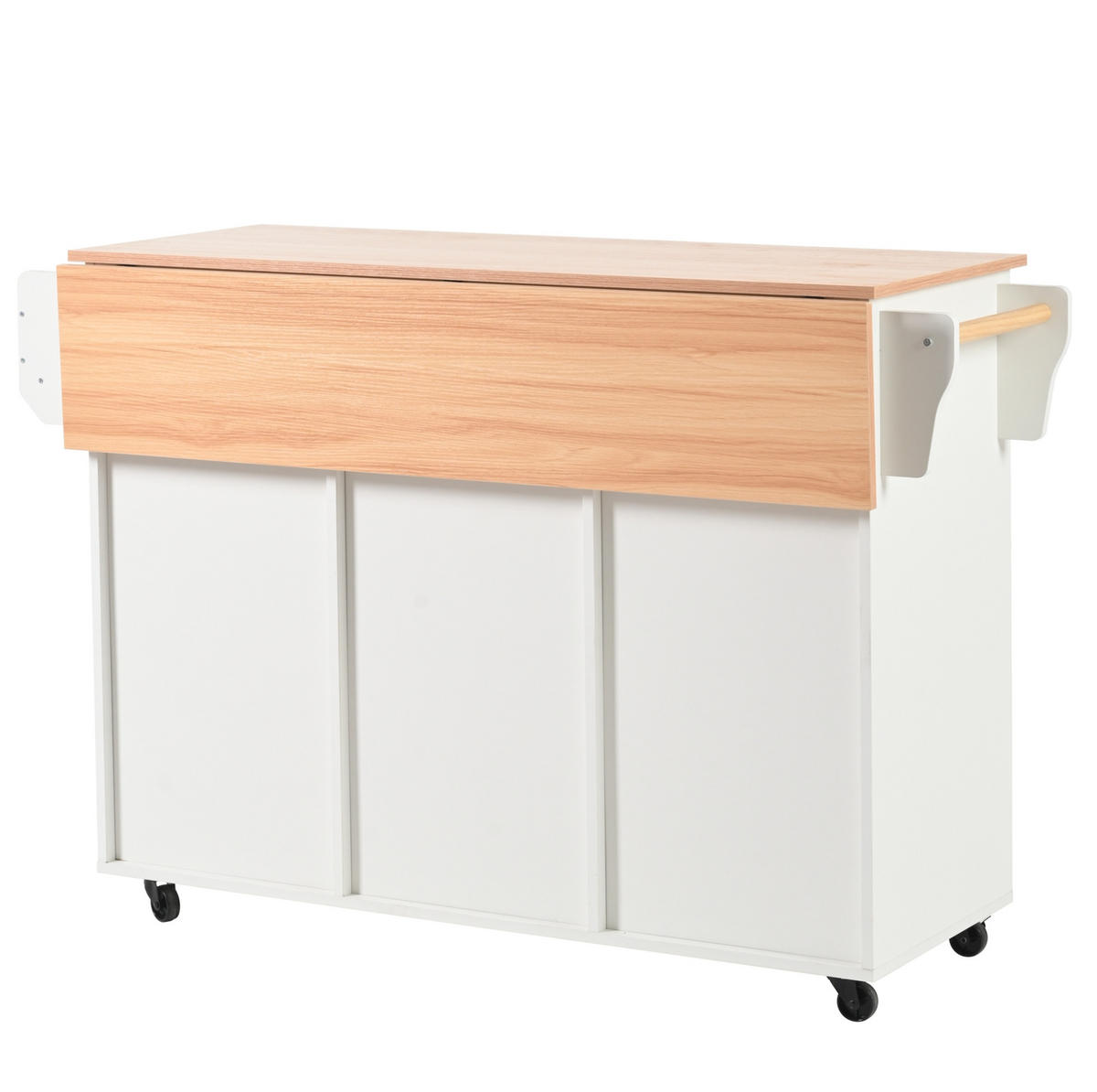 KÜCHENINSEL 139/46(71)/91,5 cm mit klappbarer Tischplatte, Stauraum, Rollen und MDF-Korpus, Weiß - Weiß, Holzwerkstoff (139/91.5/46cm) - Redom