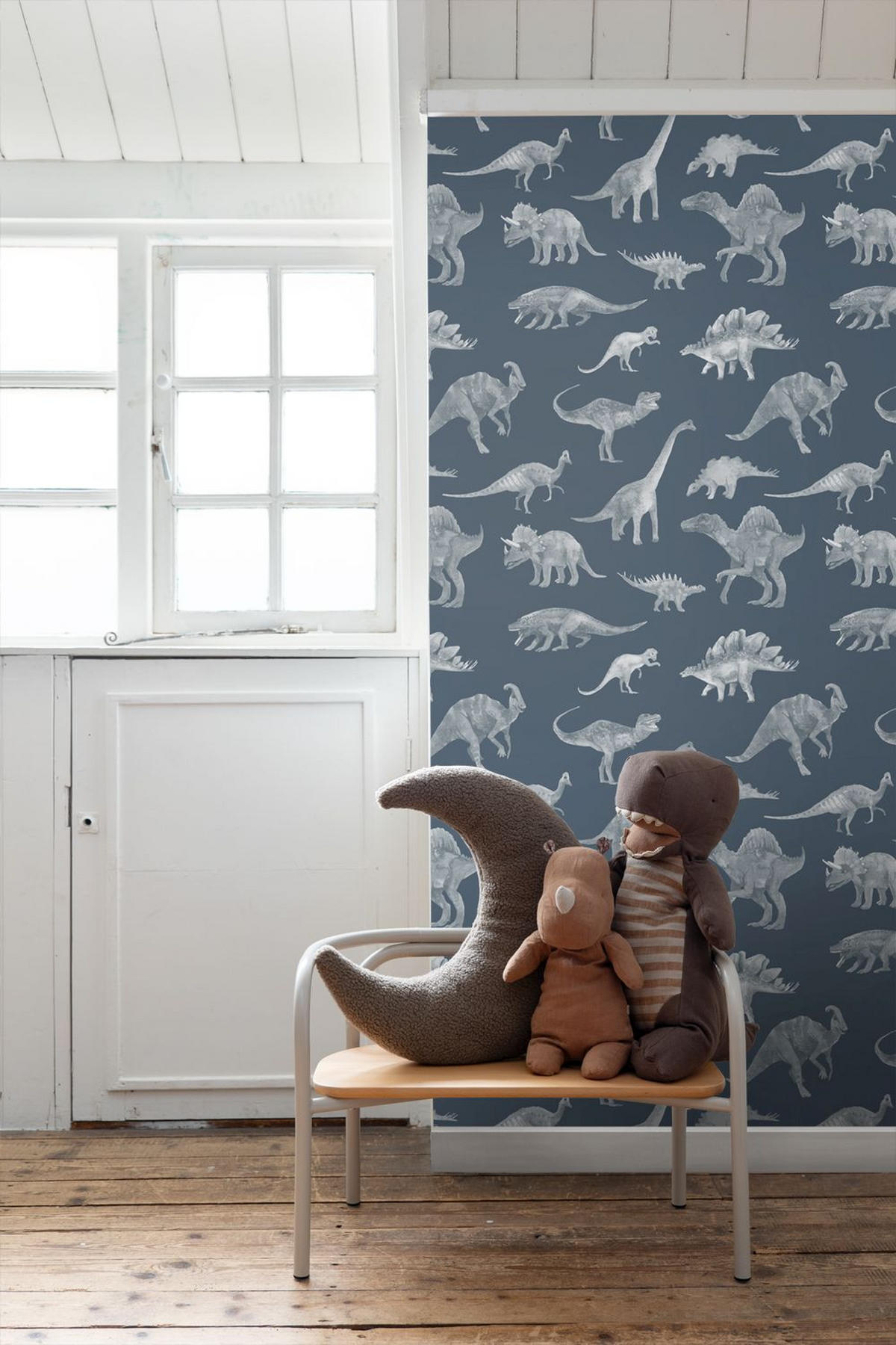 TAPETE Dinosaurier 50 x 900 cm - Blau, Papier (50/0.1cm) - ESTAhome