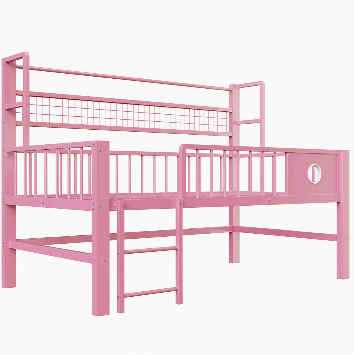 KINDERBETT 90/200 cm rosa aus Metall und MDF mit Stauraum - Rosa, Holzwerkstoff (90/200cm) - OKWISH