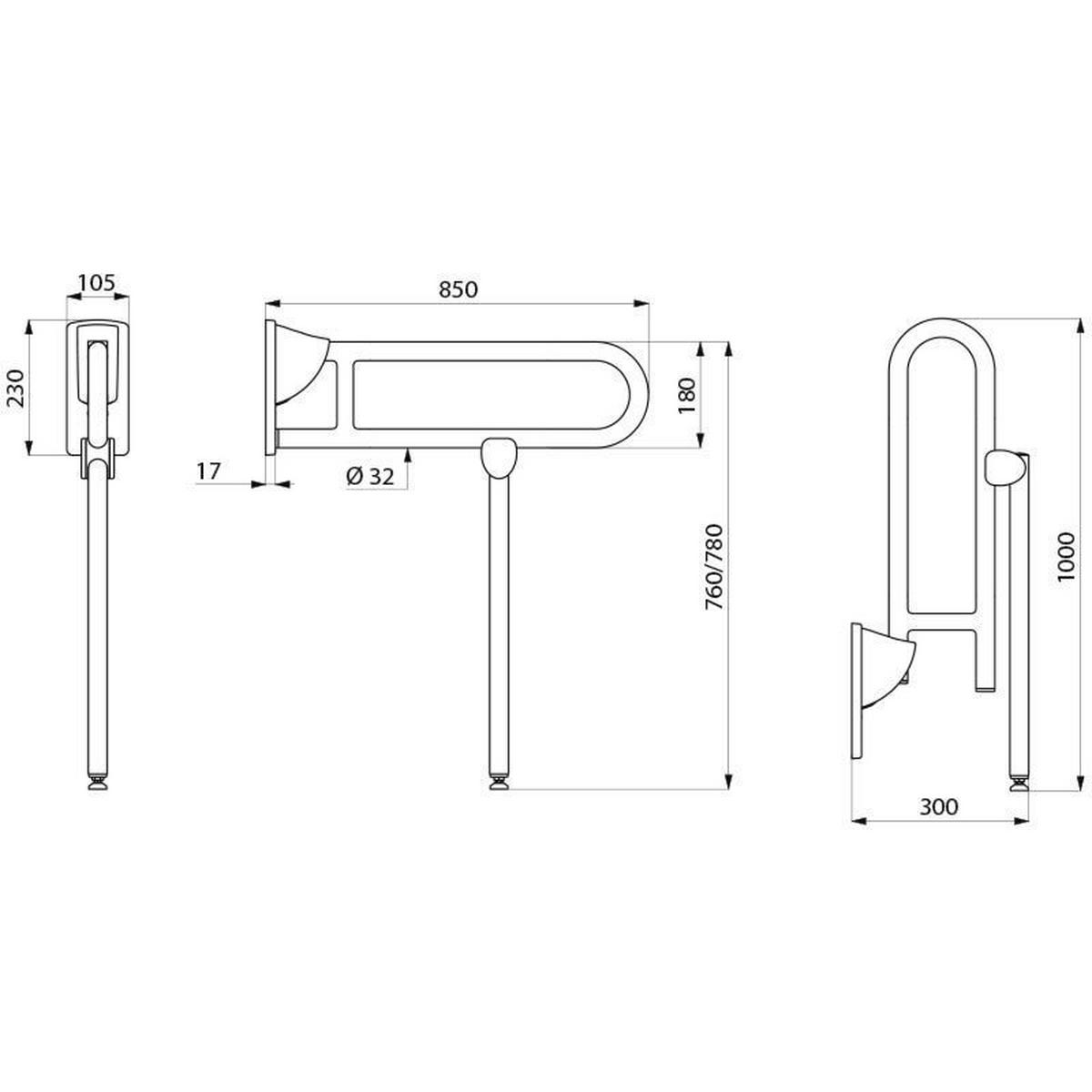 STÜTZKLAPPGRIFF mit Fuß Ø32 L850 mm Nylon weiß - Weiß, Metall (34/13/90cm) - Delabie